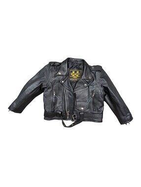 UNIK Kids XL Black Cowhide Leather Motorcycle Moto Biker Jacket Belted Vintage
